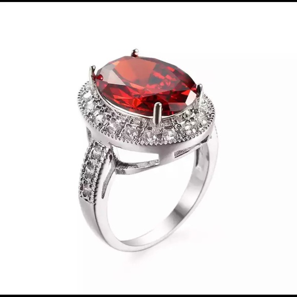 Luxury Male Female Big Oval Ring Charm Silver Color Red Stone Ring Engag… - Picture 5 of 8